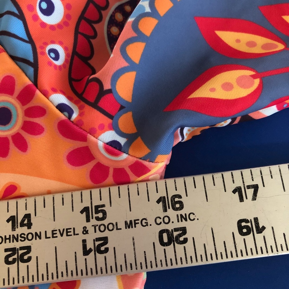 Y2K Rash Guard Swimsuit 1 PC Zip Surf Coral Paisley Beach Vaca Coastal Womens L - Picture 5 of 6